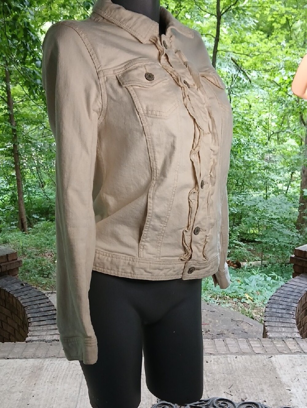 Talbots Cream Ruffle-Front Jean Jacket,szL - Picture 11 of 13